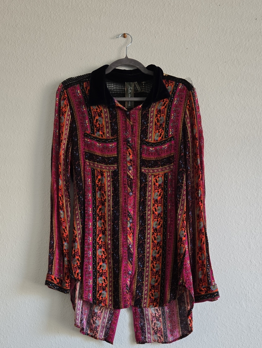 Aratta Silent Journey Button Down Long Sleeve Tunic With Embroidered Back Size S - Picture 2 of 5